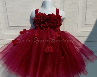 Burgundy Flower Tutu Dress ,Baby Toddler Girl Birthday Dress Cake Smash  Wine Wedding