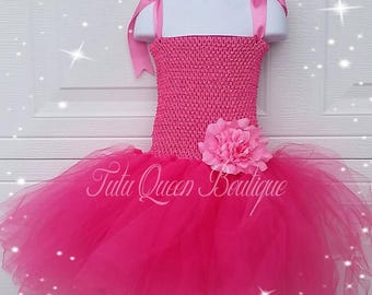 Pink Turquoise Hot Pink Birthday Tutu Dress Flower Girl Easter Dress 1st Birthday