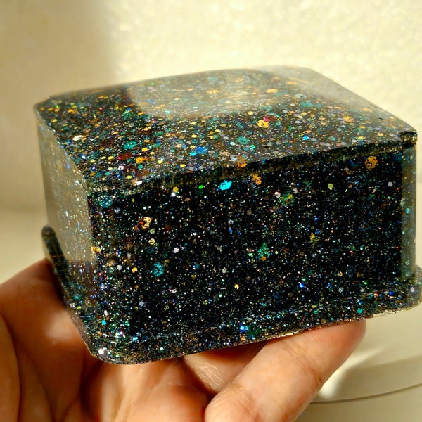 Galaxy Glitter Square Jewelry Box, Colorful Trinket Box, Resin Epoxy box