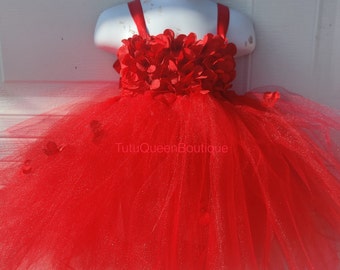 Red Flower Tutu Dress Baby Toddler Girl Birthday Dress Cake Smash  Pink Wedding