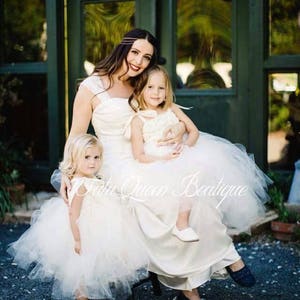 Ivory Floral Tutu  Flower Girl Dress White Baby Girl Wedding