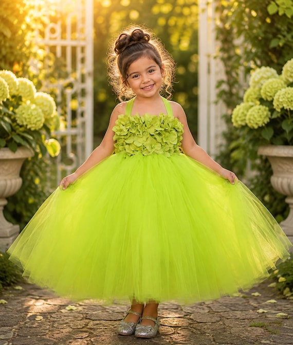 Lime Tutu Dress Baby Toddler Girl Birthday Dress, Lime Green Hydrangea Dress , Lemon Wedding