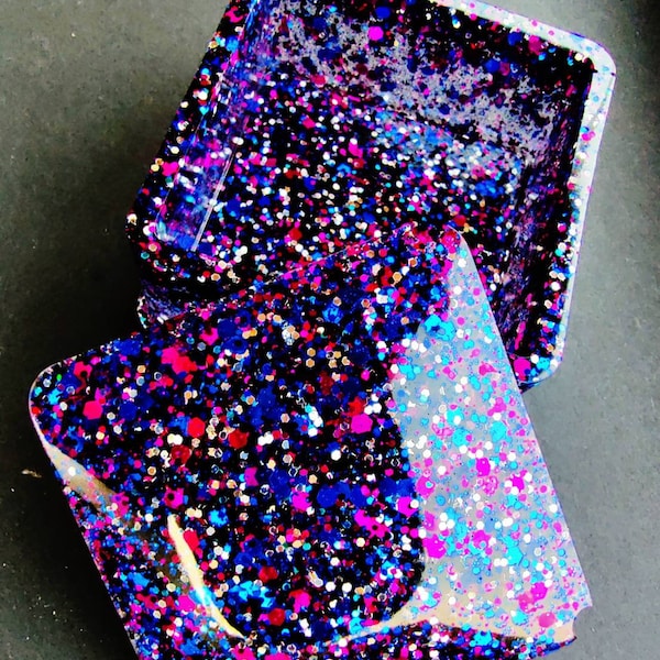 Glitter Square Jewelry Box Black Colorful Trinket Box Resin Epoxy box