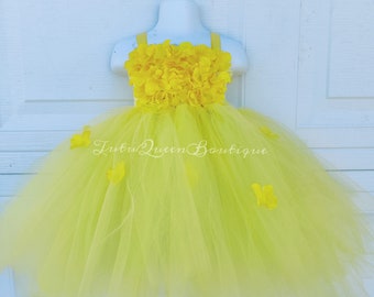 Yellow Tutu Dress Baby Toddler Girl Birthday Dress, Yellow Hydrangea dress , Lemon Wedding,,