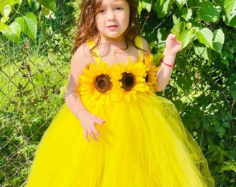 Sunflower Dress, Yellow Tutu Dress, Baby Tutu, Girl Sunflower Flower Girl Dress, Birthday Dress, Ready to Ship