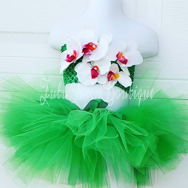 Hawaiian Tutu and Orchid Top Outfit/Luau Baby Toddler Girl Costume/Cake Smash