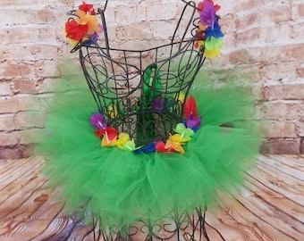 Hawaiian Laua Tutu Skirt Birthday Cake Smash Lilo Halloween Costume Baby Girl Green Tutu