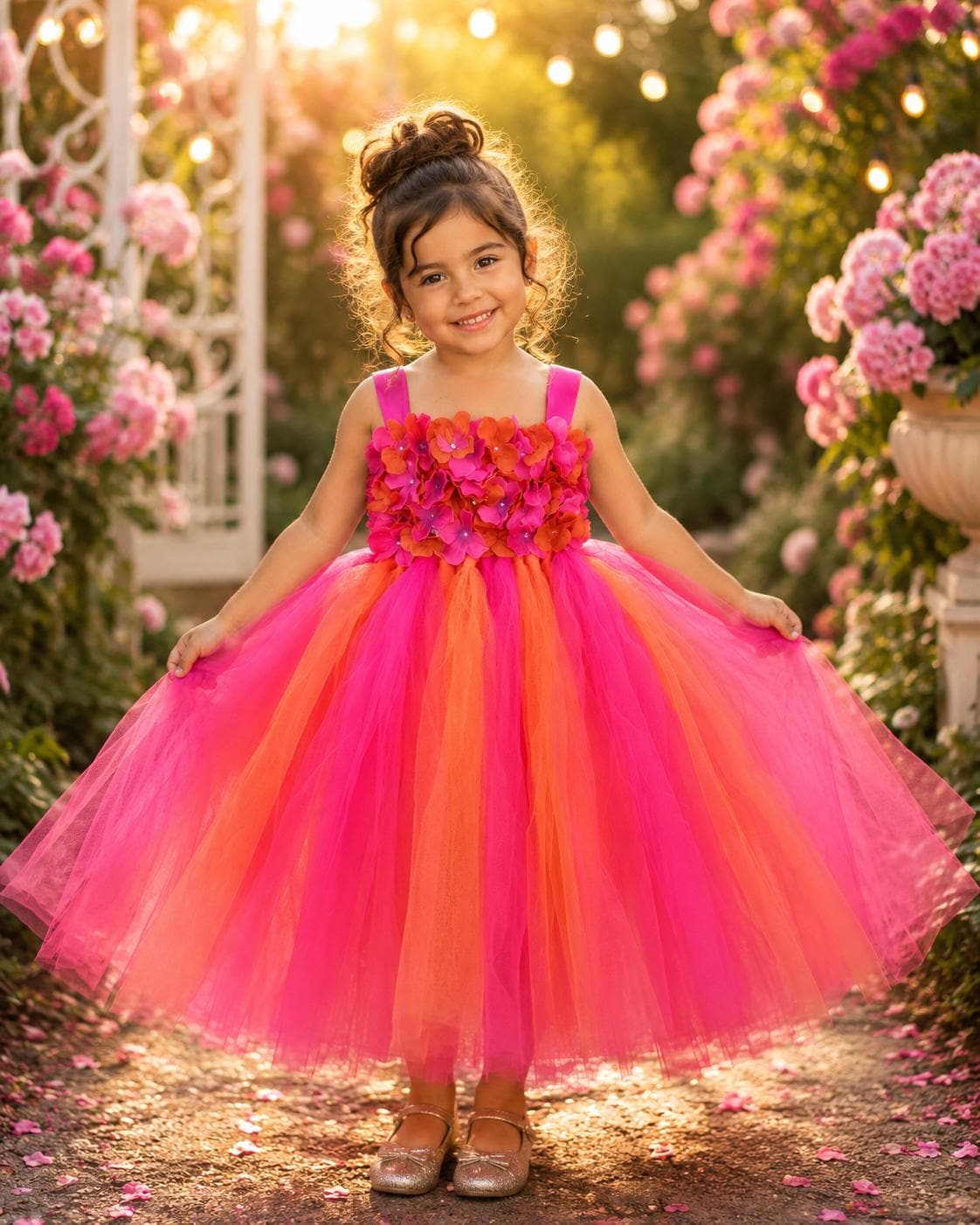pink and orange birthday dress Hot Tutu ,Baby Tutu, Dress, Hydrangea Dress , Flower Girl Dress, Fairy Costume Tulle dress