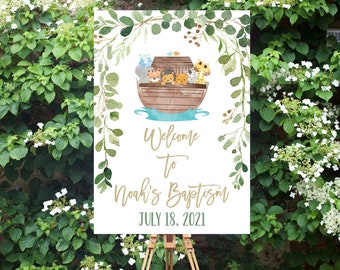 Noah's Ark Welcome Sign: Watercolor Animals, Baptism or Shower (Digital Download)