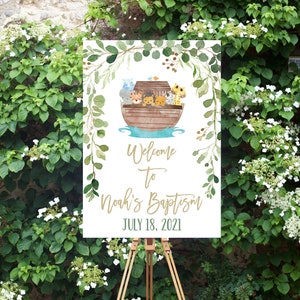 Noah&#39;s Ark Welcome Sign: Watercolor Animals, Baptism or Shower (Digital Download)