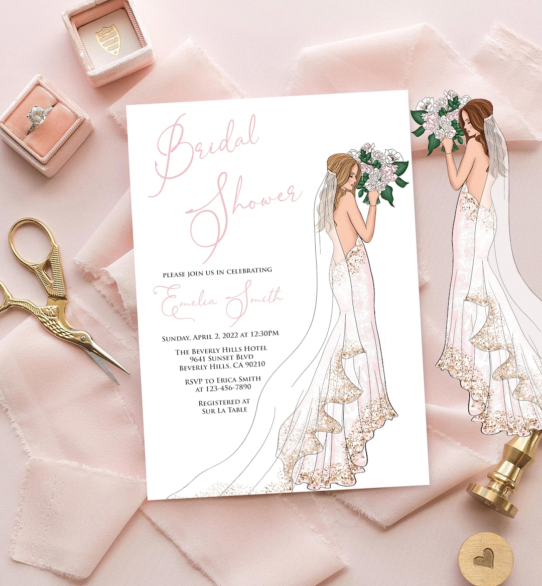 Bride Bridal Shower Invitation, Fashion Bridal Gown Shower Invite ...