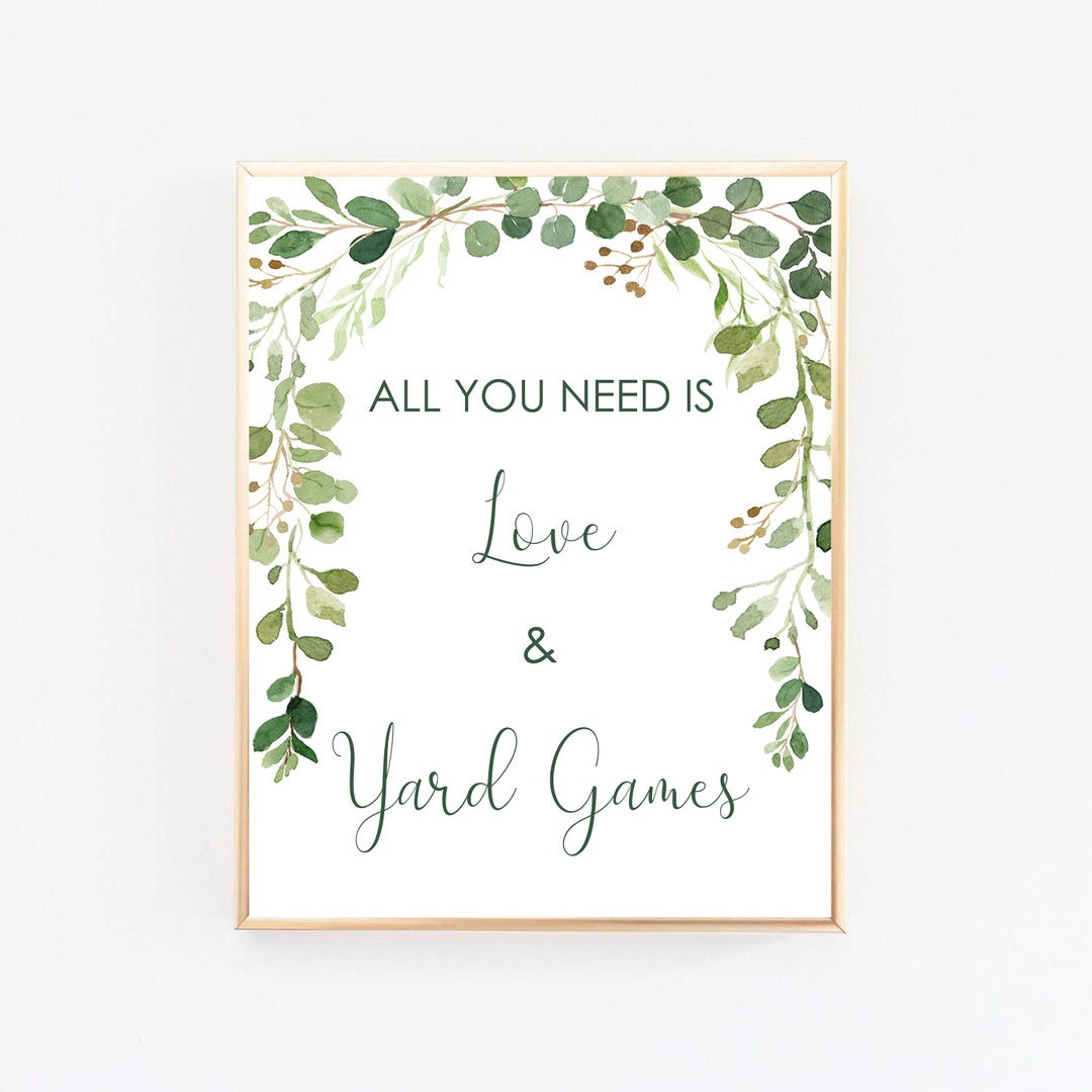 Greenery All You Need is Love Wedding Sign, Tabletop Yard Game Bridal ...