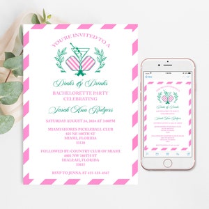 Pickleball Bachelorette Party Invitation: Dinks & Drinks Invite (Digital Download)