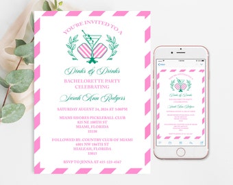 Pickleball Bachelorette Party Invitation: Dinks & Drinks Invite (Digital Download)