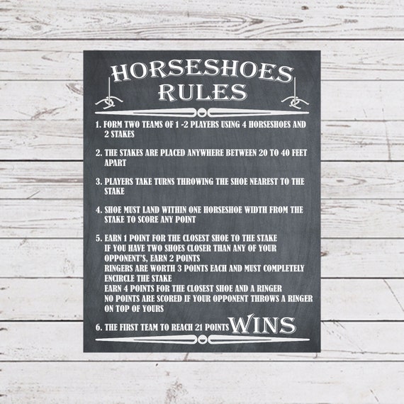 Horseshoes Rules Yard Games Outdoor Game Horseshoes Sign Etsy