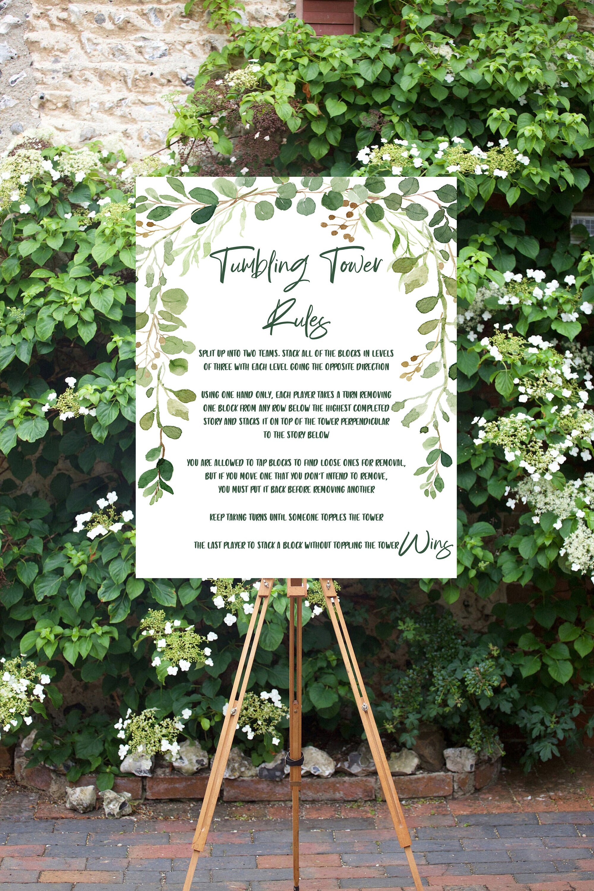 Tumbling Tower Rules Sign: Outdoor Party Game Instructions (Digital Download)