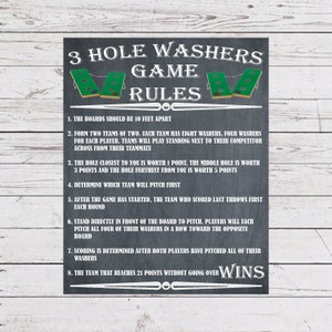 3 Hole Washers Game Rules Sign: Outdoor Party Games (Digital Download)