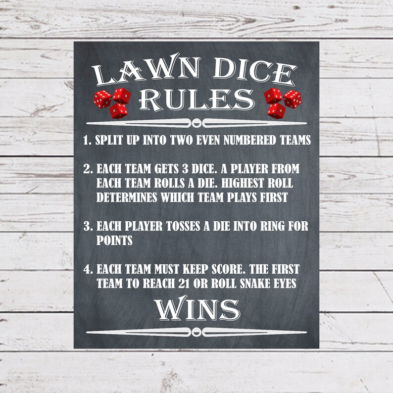 Lawn Dice Rules Yard Games Outdoor Party Games Yard Signs Etsy