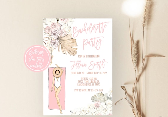 Tropical Bachelorette Party Invitation: Boho Pampas Grass (Digital Download)