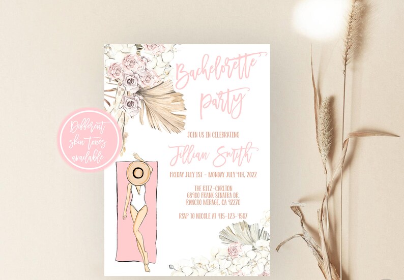 Tropical Bachelorette Party Invitation: Boho Pampas Grass (Digital Download) image 1