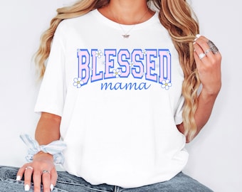 Blessed Mama Varsity T-shirt, Floral Mom Tee