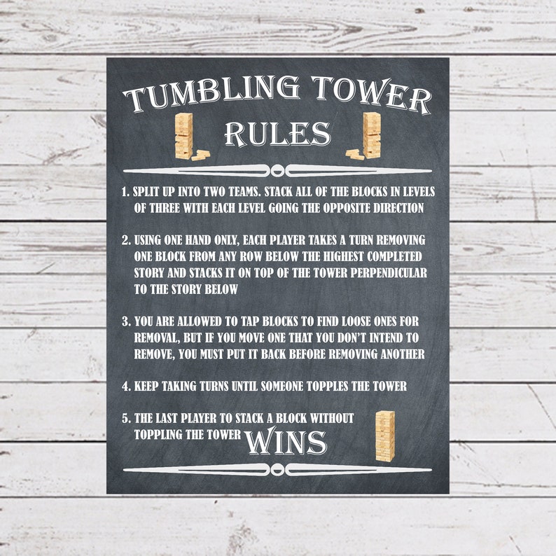 Tumbling Tower Rules Tumbling Timbers Sign Outdoor Party Etsy