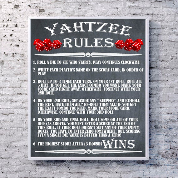 yahtzee yahtzee rules yahtzee sign poster outdoor party etsy