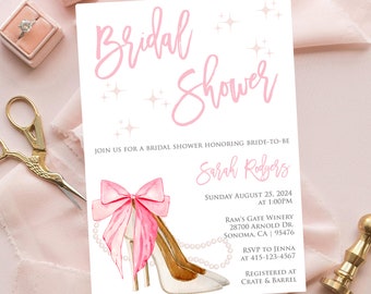 White Bridal Shoe Bridal Shower Invitation, High Heels Bridal Shower Invite, She's Tying the Knot, Fashion Bridal Shower