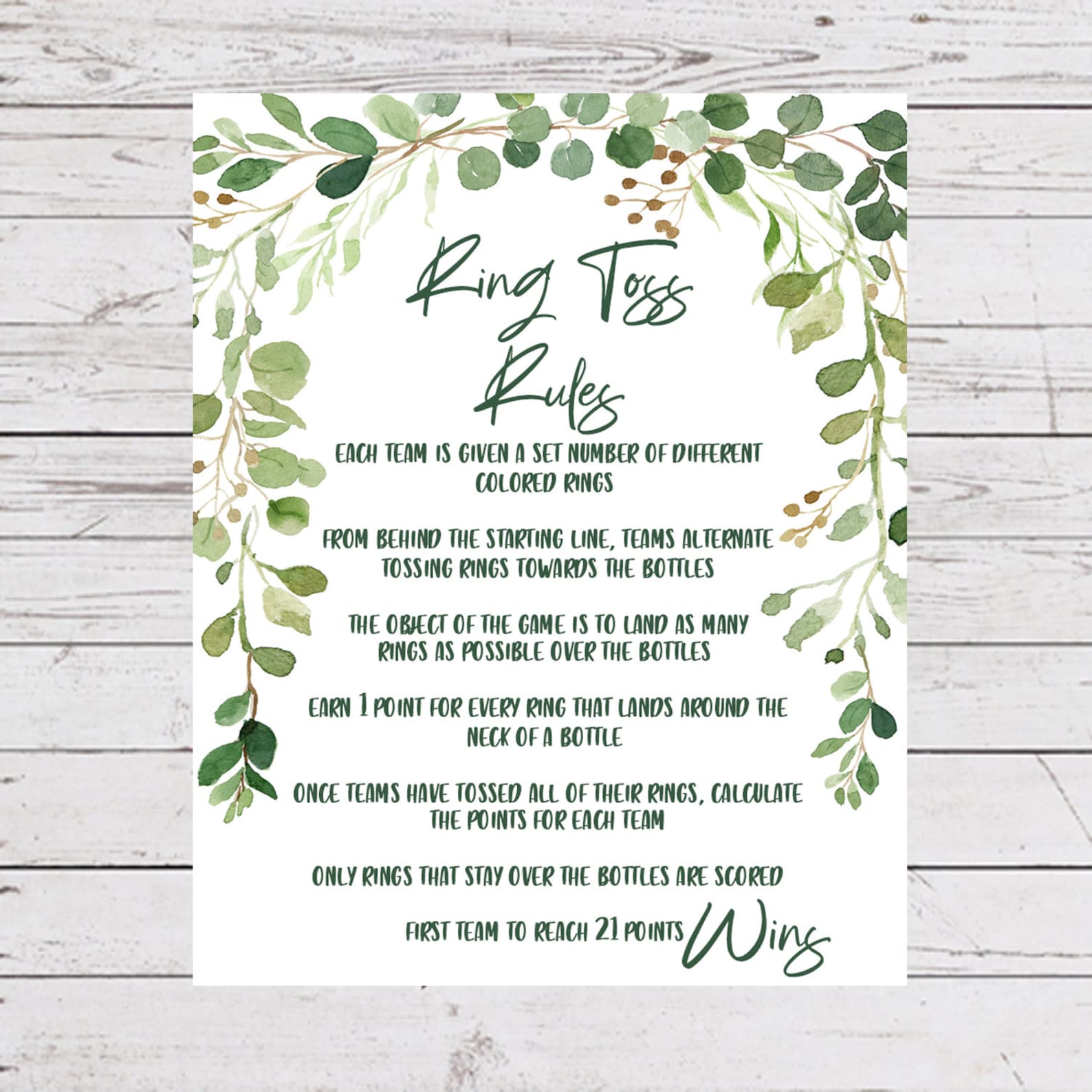 Bottle Ring Toss Sign Poster Ring Toss Rules Outdoor Party Etsy