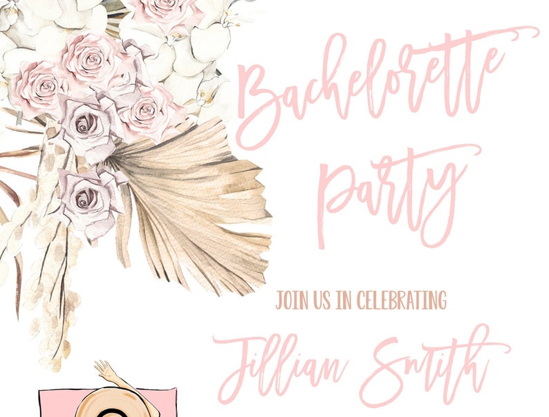 Tropical Bachelorette Party Invitation: Boho Pampas Grass (Digital Download) image 3