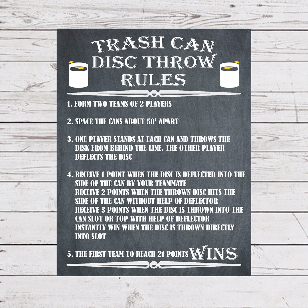 Trash Can Disc Throw Rules, Yard Games, Garbage Can Game Sign, Outdoor
