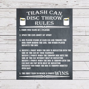 Trash Can Disc Throw Rules, Yard Games, Garbage Can Game Sign, Outdoor Party Games, Wedding Lawn Games, Backyard Games