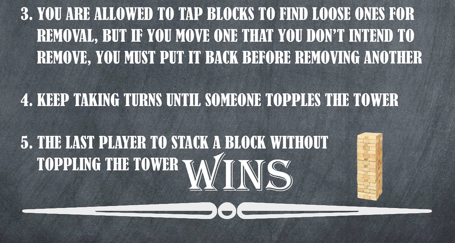 Tumbling Tower Rules, Tumbling Timbers Instructions, Outdoor Party