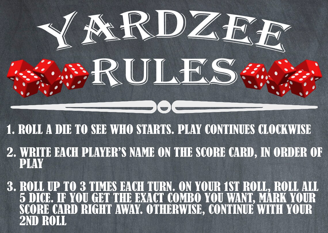 Yardzee Rules Yahtzee Instructions Yard Games Outdoor Party - Etsy