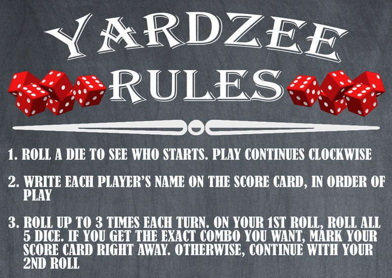 yardzee yahtzee rules yardzee sign poster outdoor party etsy