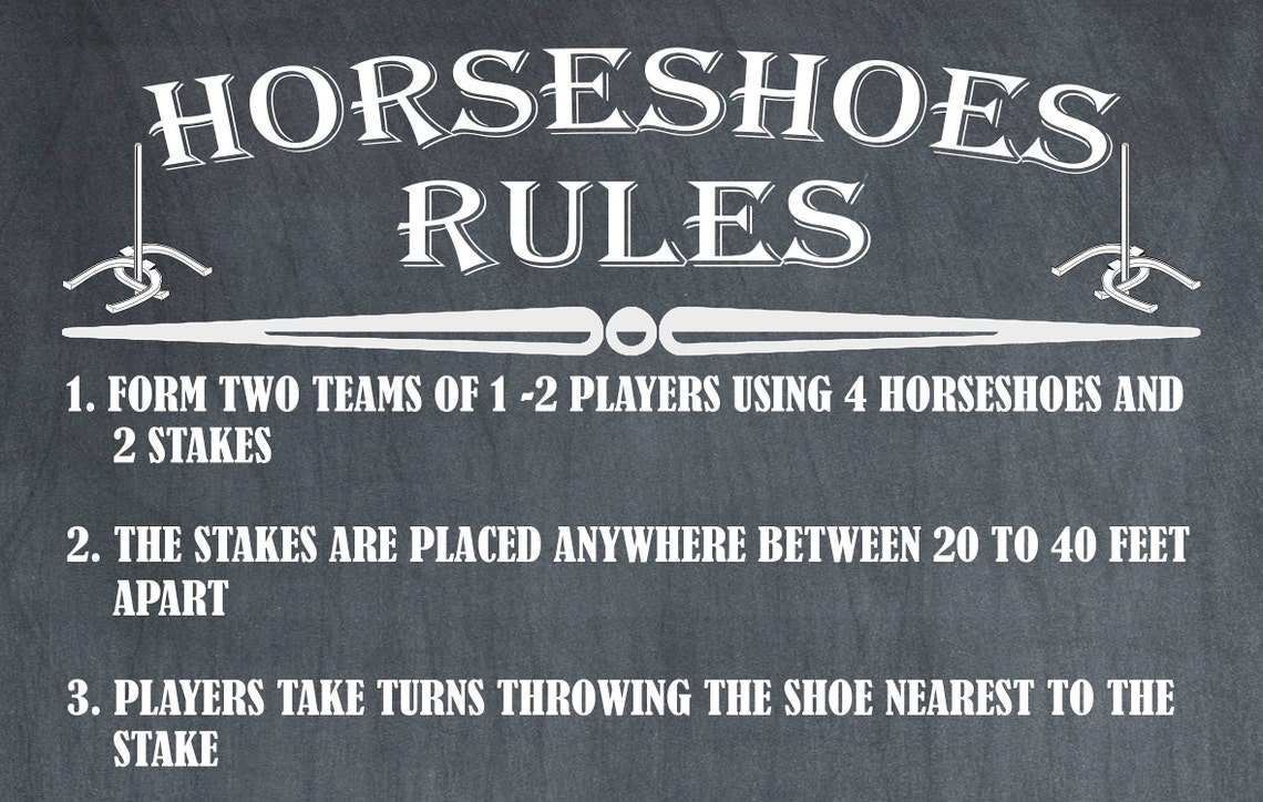 Horseshoes Rules Yard Games Outdoor Game Horseshoes Sign Etsy