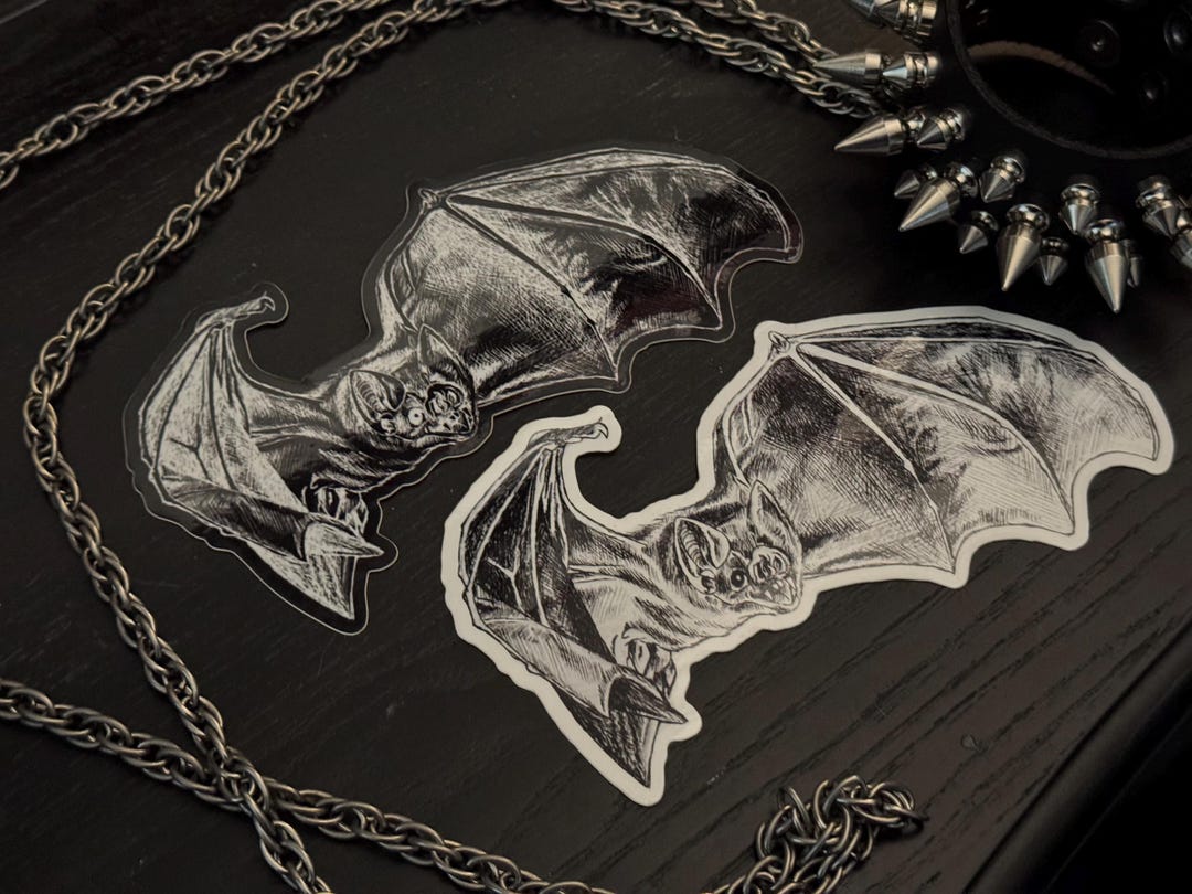 BAT STICKERS Black and White Sketch Goth Halloween Vampire Bats ...