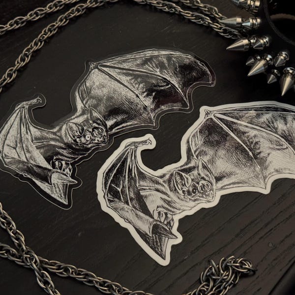 BAT STICKERS black and white sketch goth Halloween vampire bats | VARIATIONS