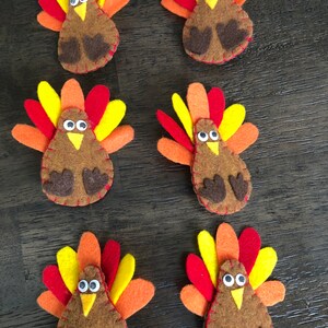 Turkey Felt Pins Packet of Six Let's Celebrate Thanksgiving