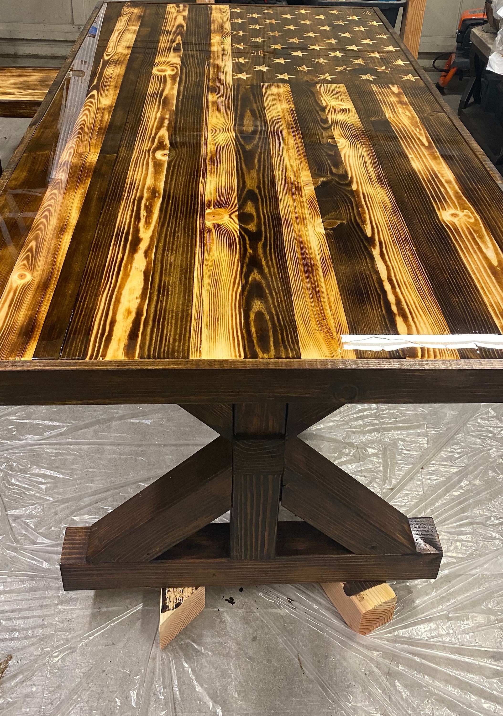 American flag farmhouse dining table w/ epoxy finish Etsy