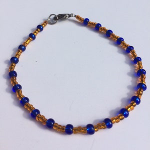 Lobster Clasp Bracelet, Da Bears!, Chicago Bears, Orange and Blue Beads, Beaded Bracelet