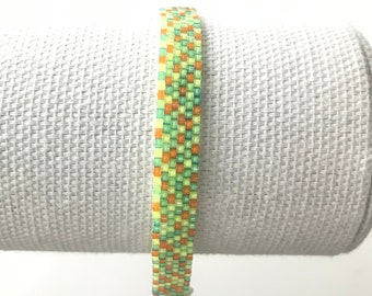 Yellow, Green, Orange, Peyote Stitch Bracelet, Bright