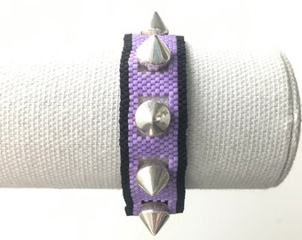 Pastel Goth Spiked Bracelet: Purple & Black Miyuki Bead Weave