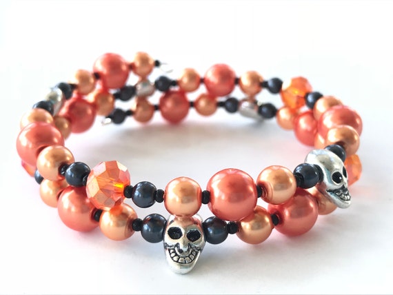 Orange & Black Double Wrap Beaded Necklace Orange & Black Double Wrap Beaded Necklace