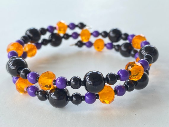 Orange & Black Double Wrap Beaded Necklace Orange & Black Double Wrap Beaded Necklace