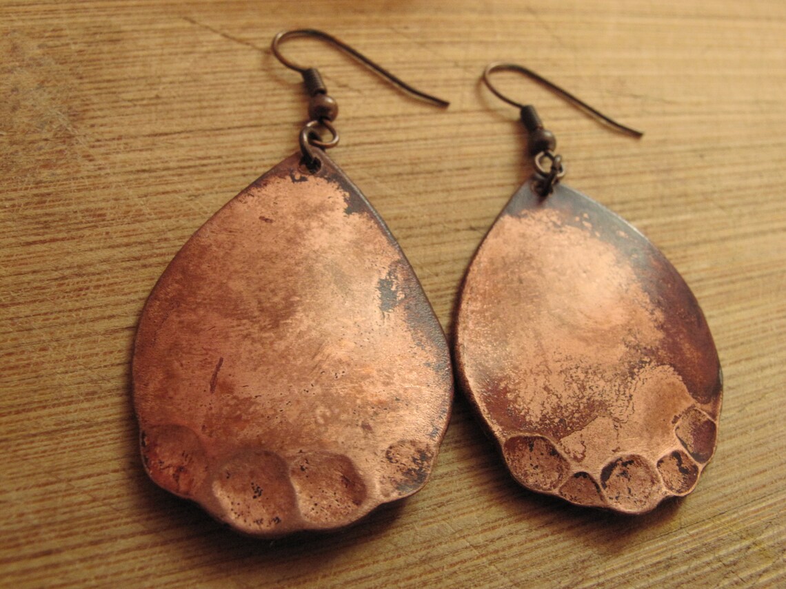 Patinated Copper Feather Earrings Etsy Israel