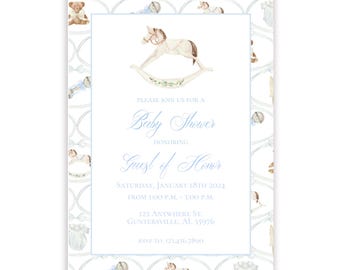 Pink & Blue Rocking Horse Baby Shower Invitation