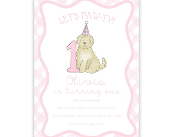 Puppy Birthday Invitation, Girl Birthday Invitation, Spring Birthday Invitation