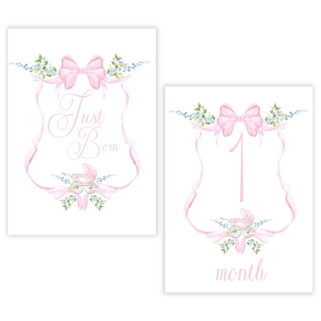 Watercolor Pink Crest Milestone Cards, Floral Milestone Cards - Etsy
