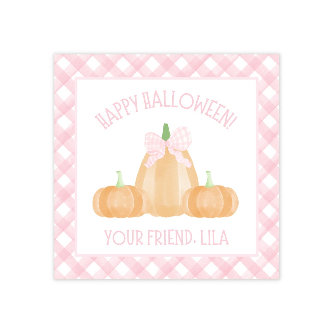 Printable Gift Tags, Halloween Gift Tags, Pumpkin Gift Tags, Pink Gingham Gift Tags - Etsy